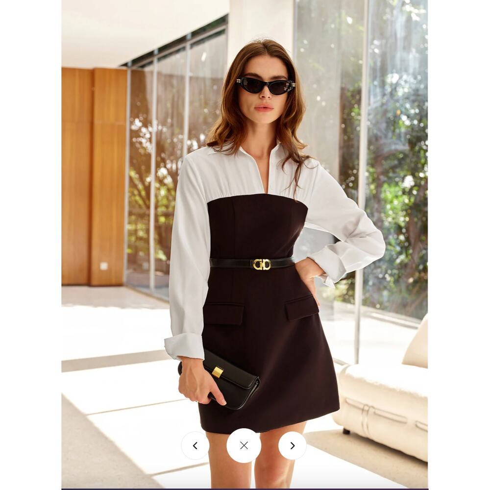 Commense Two-Tone Pleated Polo Dress Without Belt Sz L